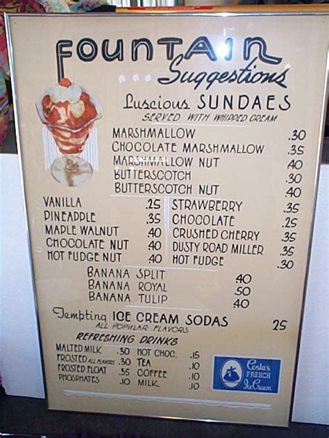 1950's soda shop menu